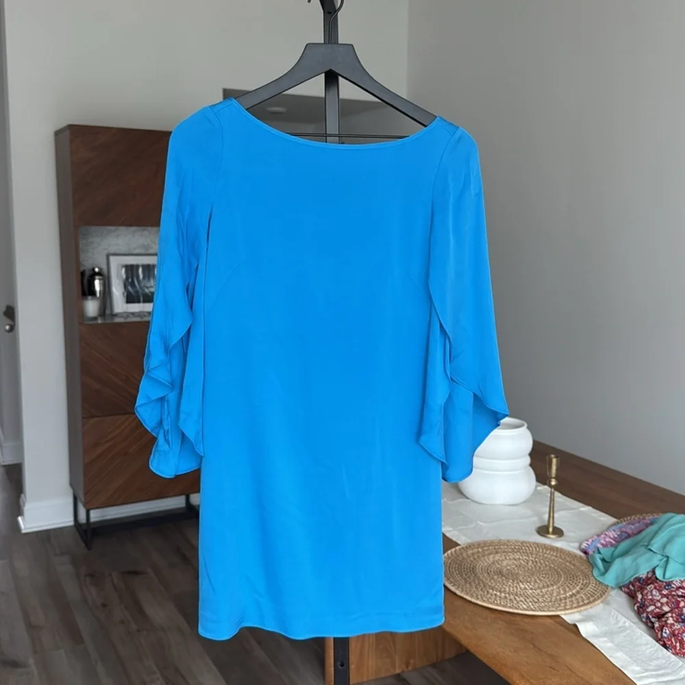 Milly NY Womens Stretch Silk Flutter Sleeve Mini Dress blue size 2 - Picture 3 of 6